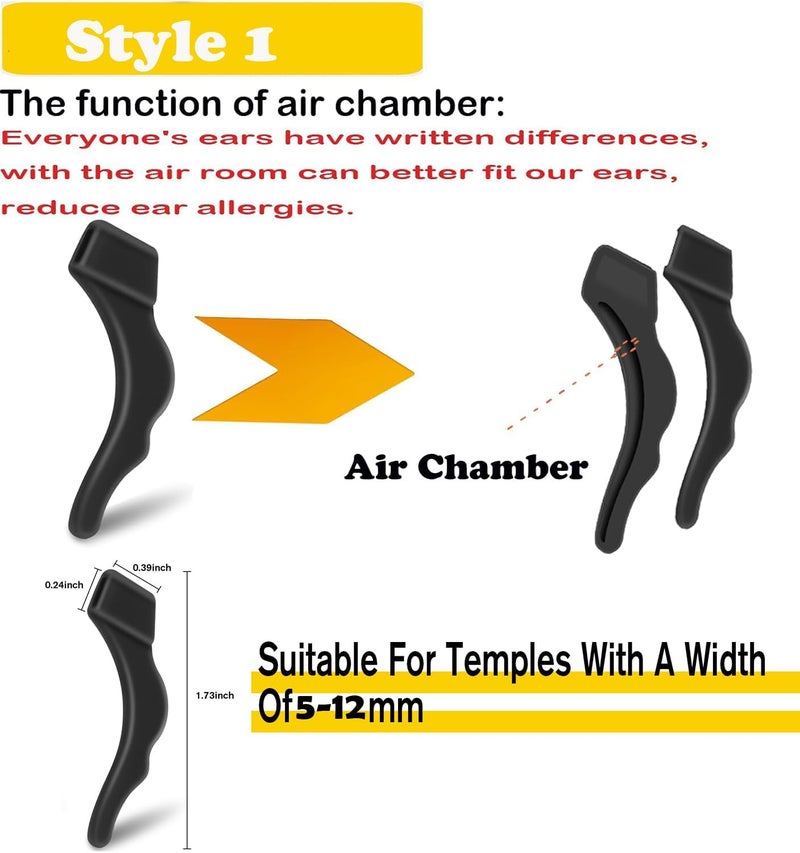 FSACLE Glasses Ear Grips Air Chamber - 20 Pairs Eye Glasses Ear Grippers Anti-Slip Holder, Silicone Ear Hook, Glasses Ear Grip Sleeve Retainer for Sports Glasses, Sunglasses Reading (Black) - Image 2